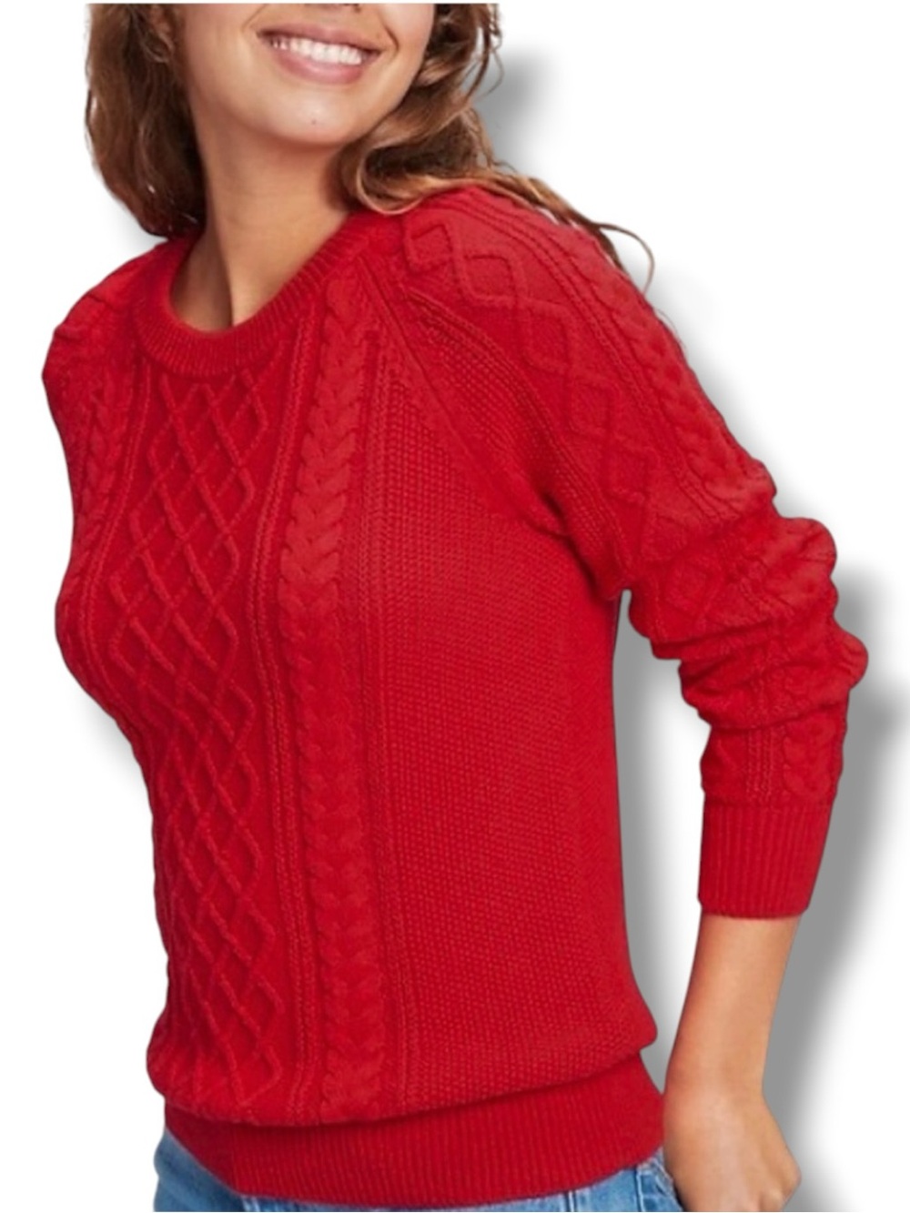 GAP Red Cable-Knit Long Sleeve Classic Design Comfy and Cozy Crewneck Sweater - Picture 2 of 16